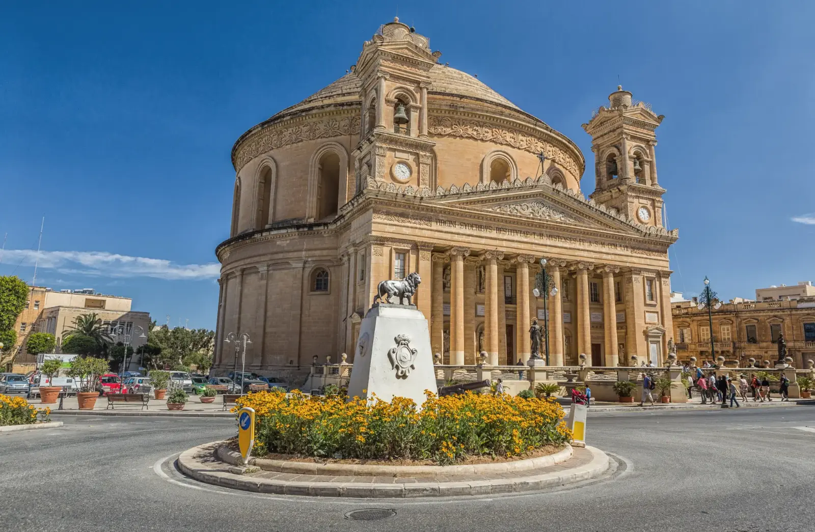The iconic Mosta Dome (Rotunda of Mosta) in Malta, renowned for its magnificent neoclassical architecture, impressive dome, and historic World War II miracle.
