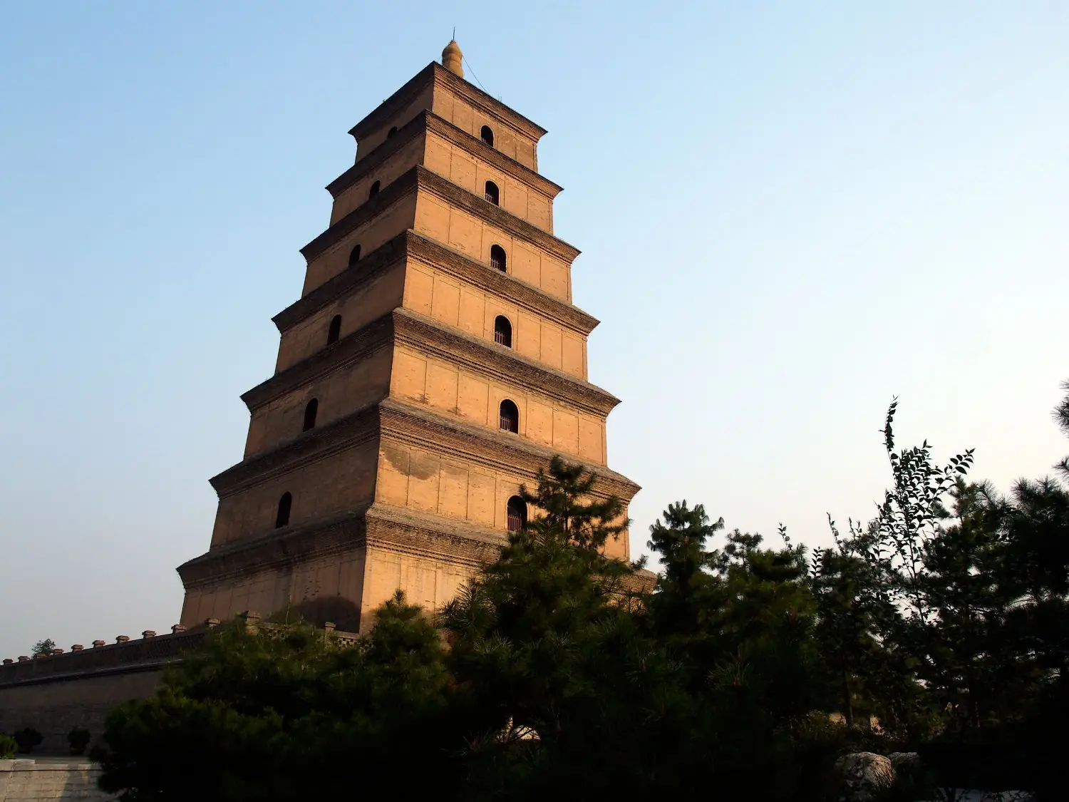 The iconic Giant Wild Goose Pagoda in Xi'an, Shaanxi, China, a historic Tang Dynasty Buddhist landmark renowned for its ancient architecture, Silk Road heritage, and cultural significance.