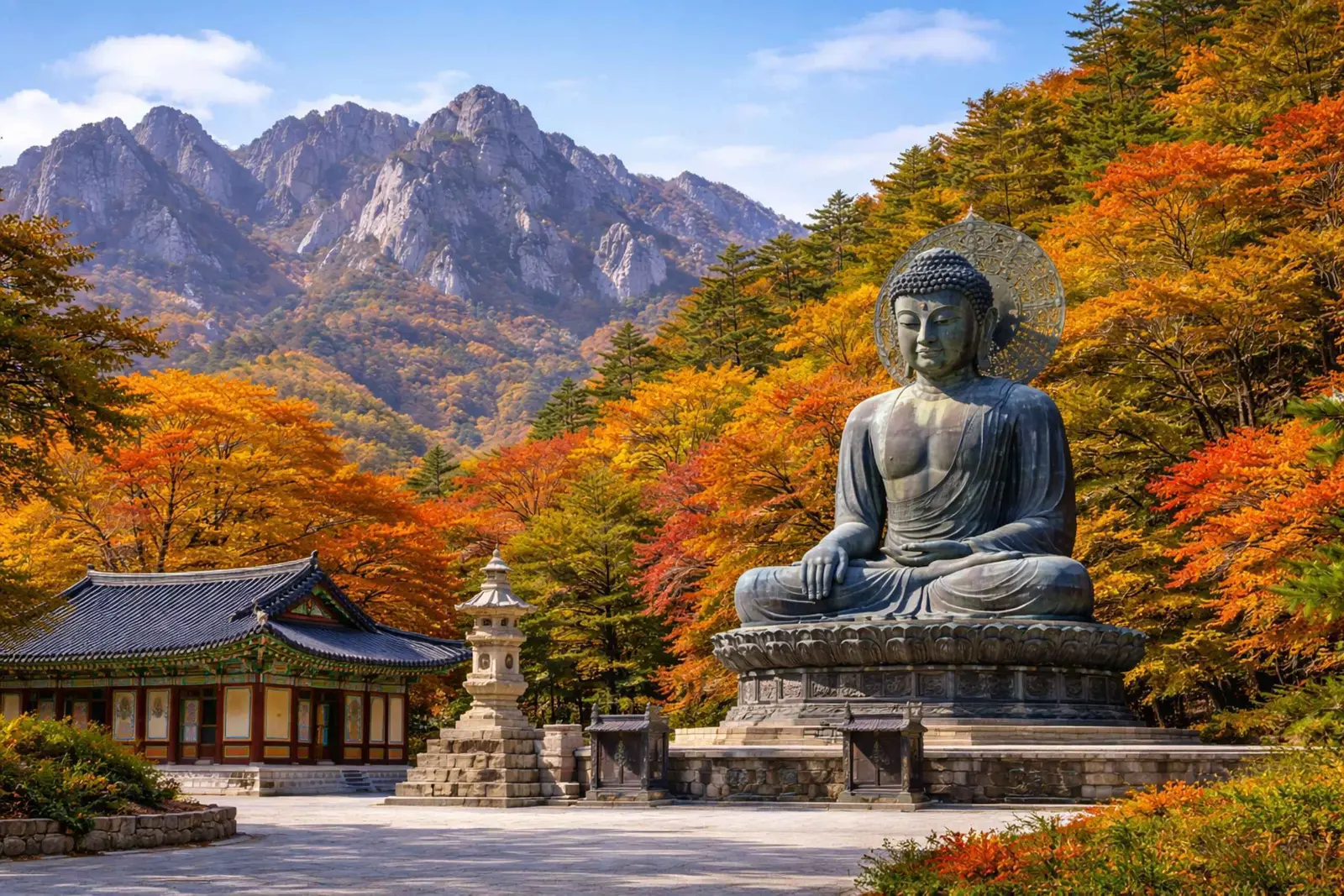 Seoraksan National Park in Gangwon Province, South Korea, featuring dramatic granite peaks, lush mountain forests, scenic hiking trails, and one of Korea's most spectacular natural landscapes.