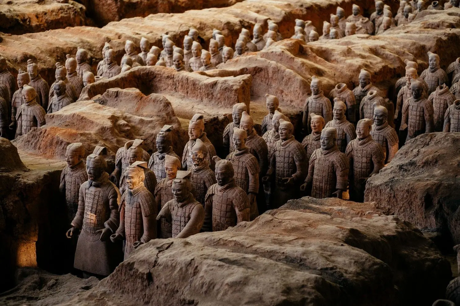 Terracotta Army in Xi'an, China, featuring thousands of life-sized clay warriors guarding the tomb of Emperor Qin Shi Huang, one of the world's greatest archaeological discoveries and a UNESCO World Heritage Site.