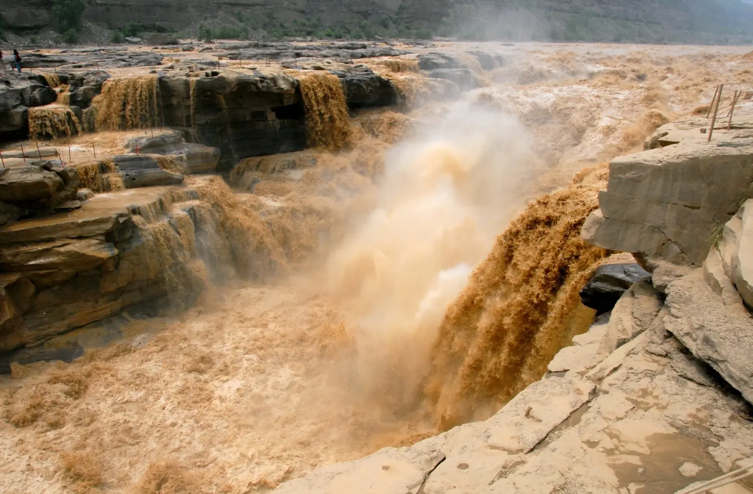 Hukou Waterfall on the Yellow River, China, featuring powerful cascading waters, dramatic canyon scenery, and the largest yellow waterfall in the world, one of China's most spectacular natural landmarks.