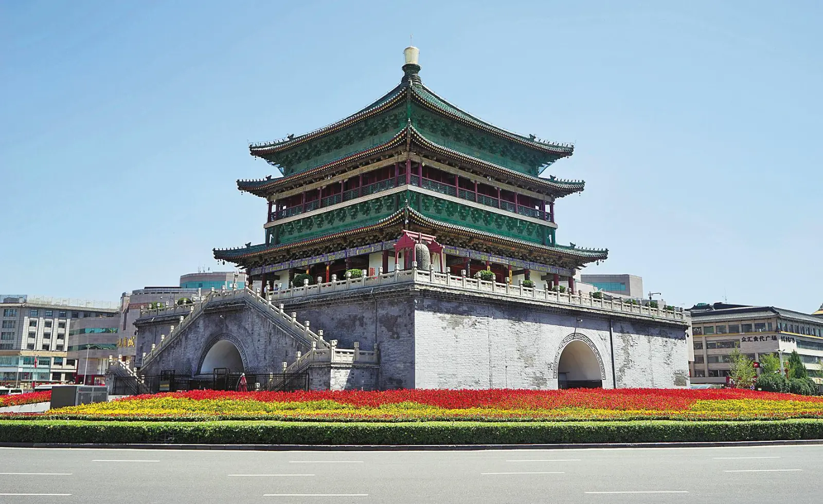 Xi'an Bell and Drum Tower in Xi'an, China, featuring magnificent Ming Dynasty architecture, traditional multi-tiered roofs, and one of the city's most iconic historical landmarks located at the heart of the ancient capital.