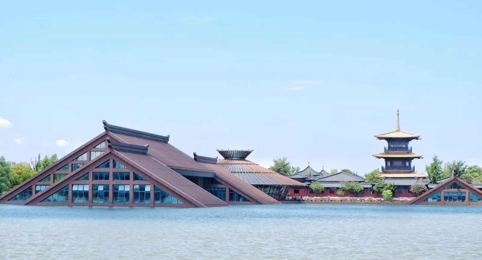 Guangfulin Cultural Relics Park in Songjiang, Shanghai, China, featuring the iconic underwater museum, traditional Chinese pavilions, serene lakes, and ancient archaeological remains. A renowned cultural heritage site showcasing over 5,000 years of Shanghai's history and the origins of regional civilization.