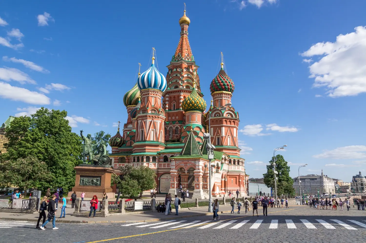 Saint Basil’s Cathedral at Red Square in Moscow, Russia, featuring its iconic colorful onion domes and distinctive Russian architecture. One of Moscow’s most famous landmarks, renowned for its vibrant design, rich history, and cultural significance.